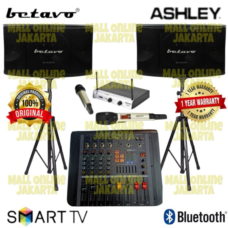 Paket karaoke betavo 10 inch sound system indoor + Power mixer Ashley studio4