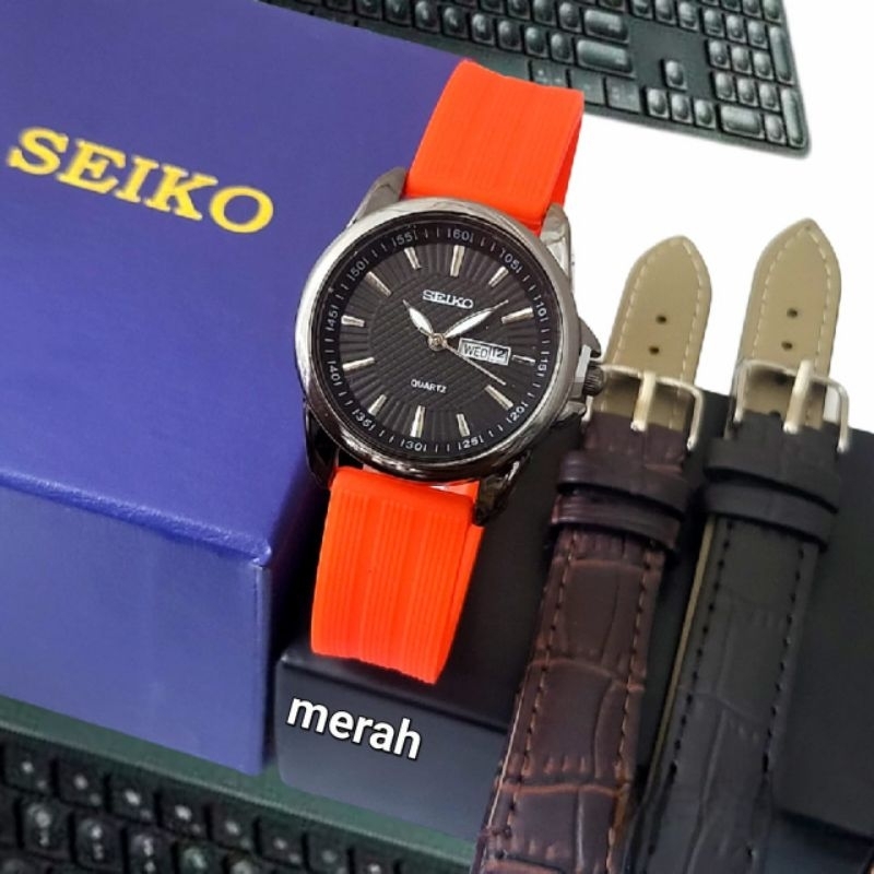 Jam Tangan Wanita SEIKO Tali Karet Tanggal/Hari ON Free Tali Kulit - TERMURAH