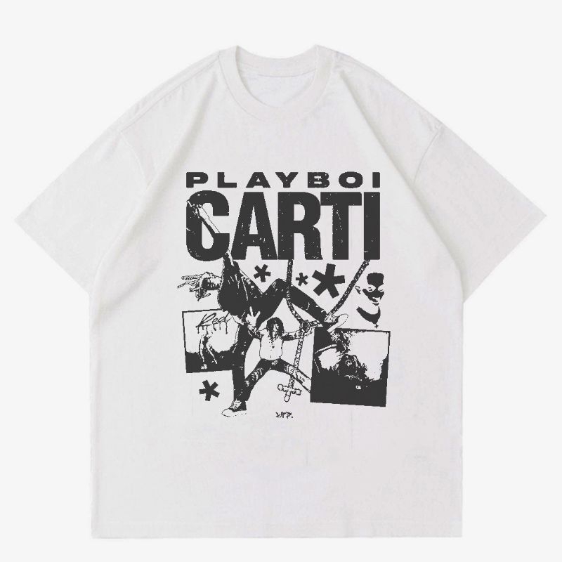 KAOS BAJU PLAYBOI CARTI | T-SHIRT WHITE VINTAGE PLAYBOI CARTI RAPPER | KAOS BAJU PUTIH RAP TEE
