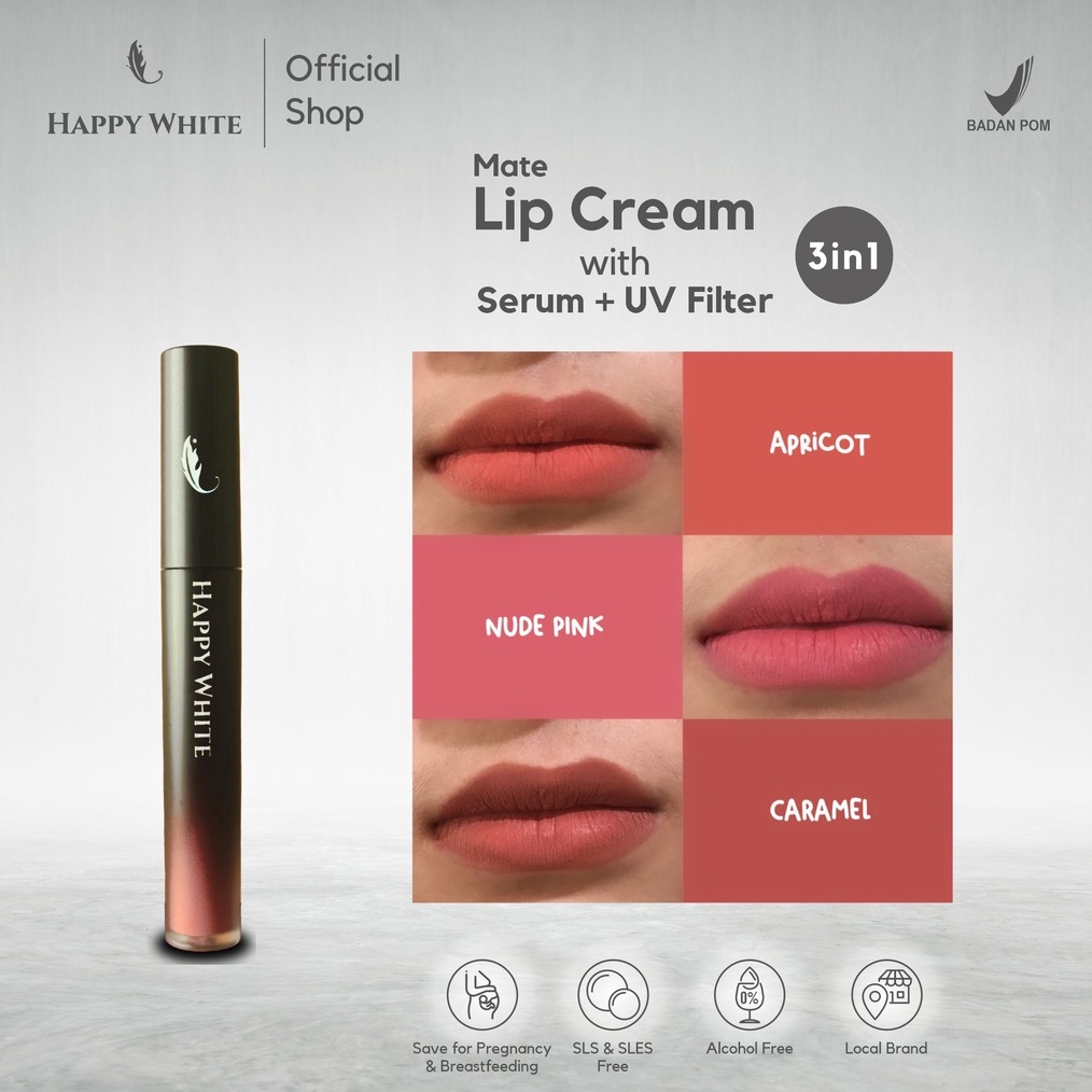◘ Dijual Murah Happy White Matte Lipcream Serum + UV filter