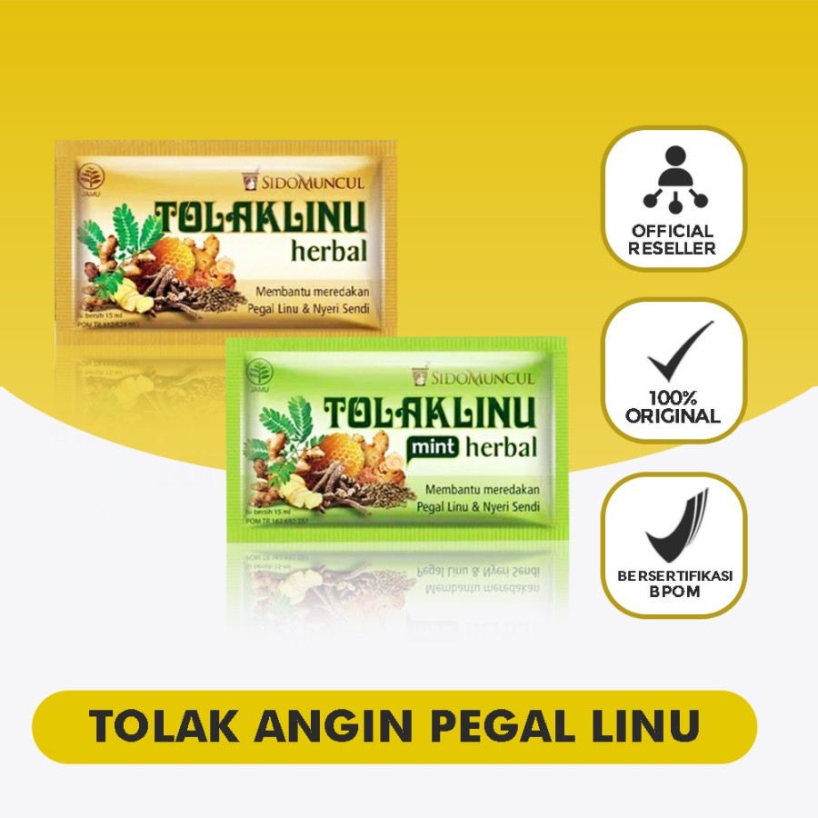 

Tolak Linu Herbal Cair & Linu Mint Sido Muncul 1 Box isi 5 - Meredakan Pegal Linu Nyeri Sendi