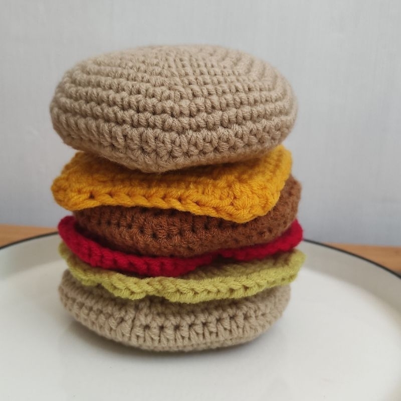 burger amigurumi/mainan rajut/Crochet Burger Amigurumi Food Play Set