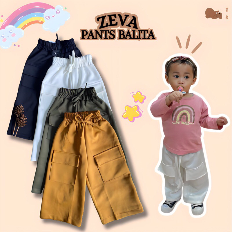 ZEVA PANTS BALITA Celana Kulot Bahan Scuba Bawahan Panjang Fashion Anak Bayi Perempuan Cewek Cewe Wa
