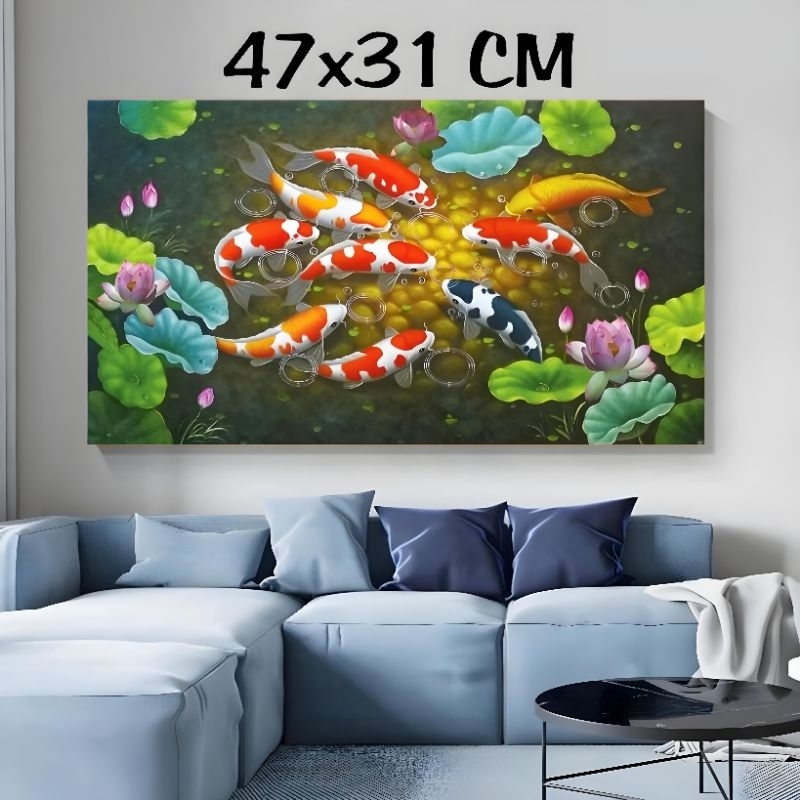 Hiasan Dinding Ikan Koi Ukuran 47x31 Cm Pajangan Dinding Gambar Ikan Koi Ukuran Jumbo Dekorasi Dindi