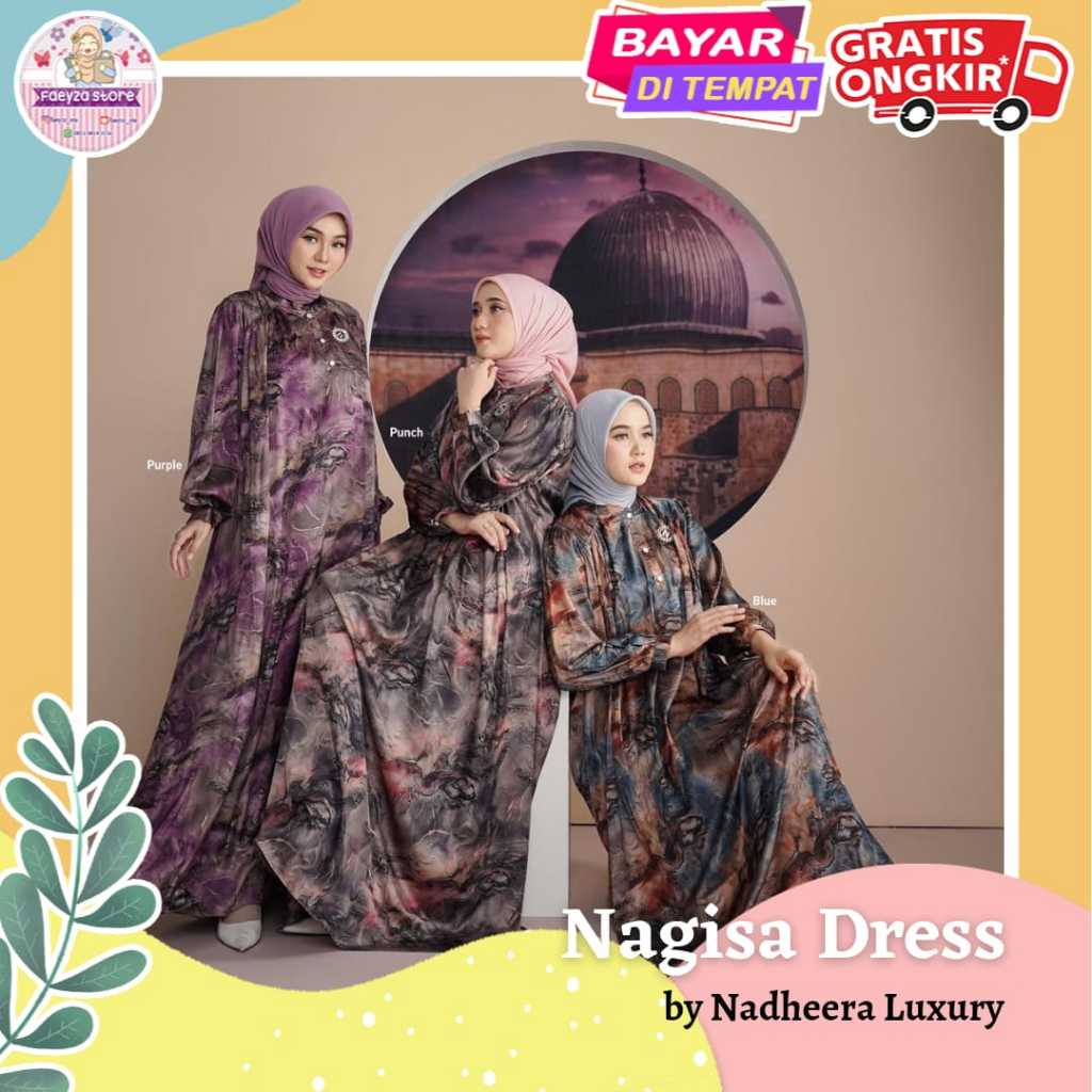 Nagisa Dress ORI by Nadheera Luxury Gamis Terbaru Wanita bahan Silk Premium Busui Jumbo XXL - XXXL L