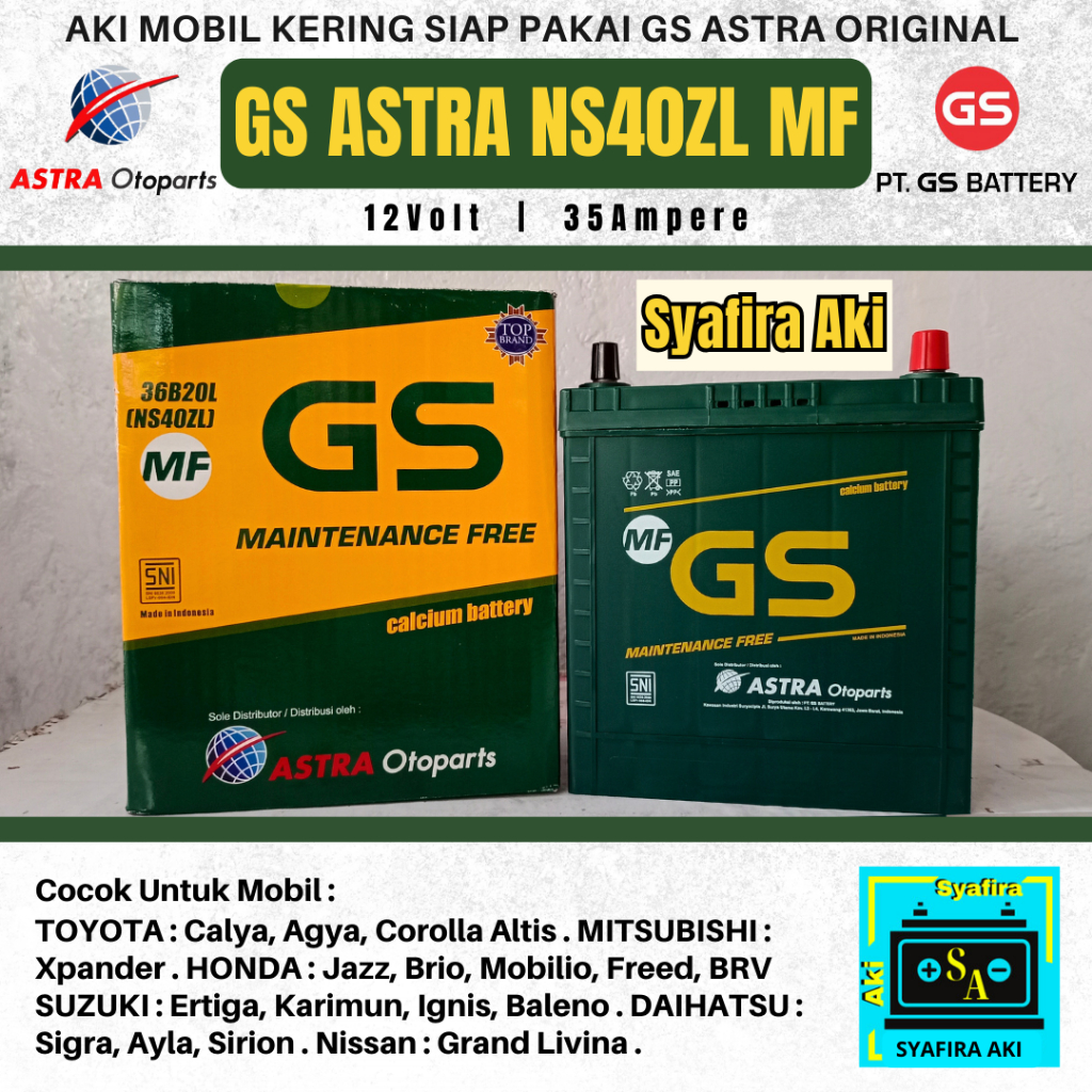 Aki Mobil Agya, Ayla, Calya, Sigra, Brio GS Astra MF NS40ZL Aki Kering