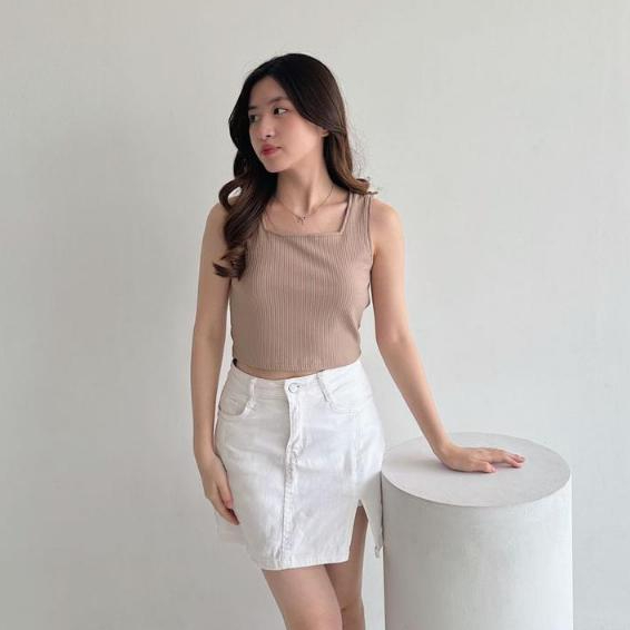 Ivy Tank Top - Square Neck Tank Top Knit - Kaos Wanita