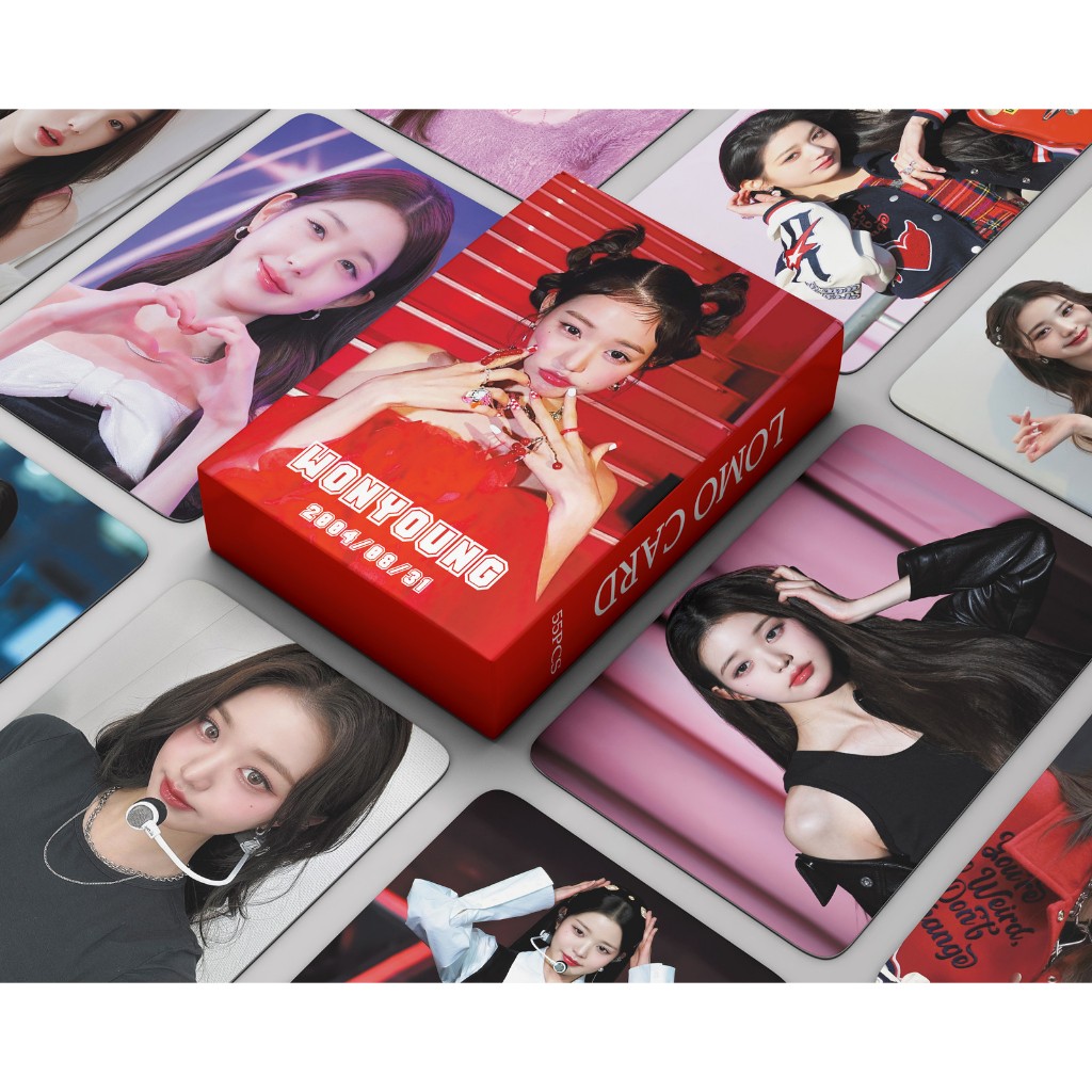 [55Pcs] Pack Photocard Wonyoung Red Lomo Card Photo Card Kpop Lomocard Kpopers Photocard