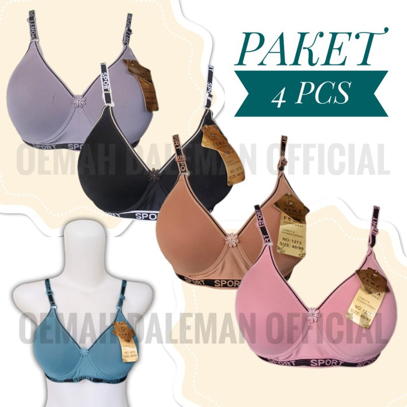 PAKET 4 PCS BH FEMA SPORT BUSA TANPA KAWAT KAIT 3 BH IMPORT PREMIUM