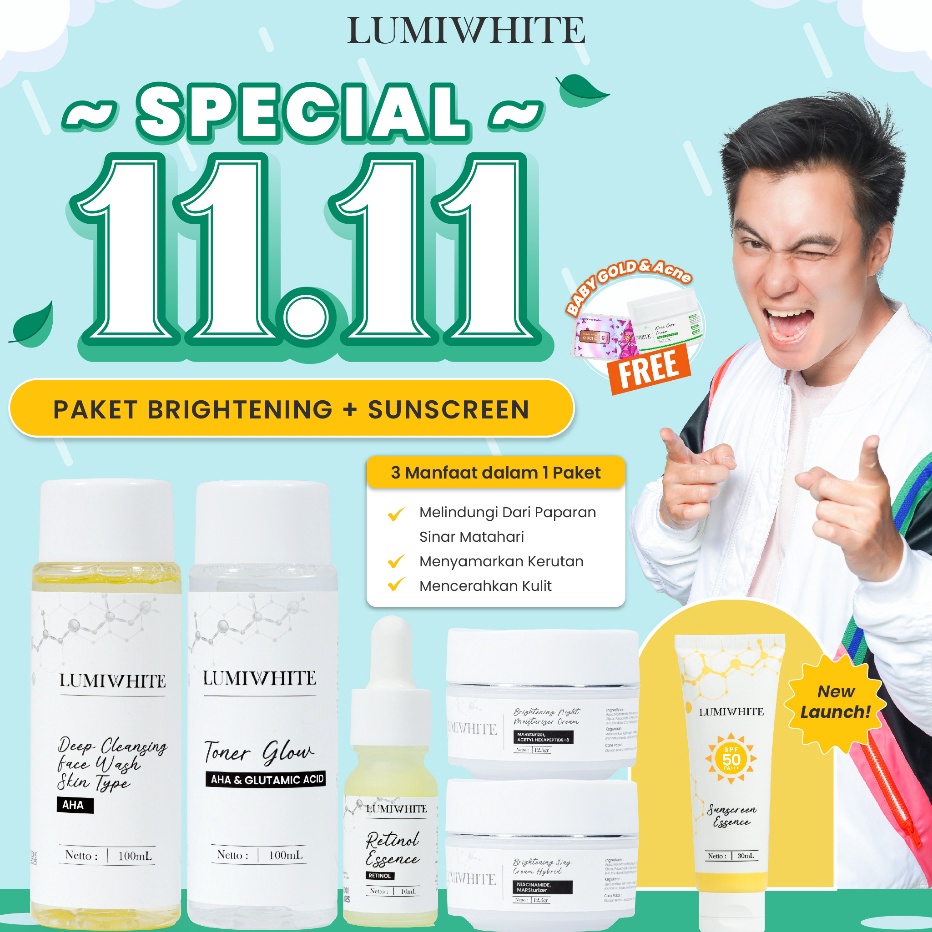 Baru Lumiwhite x Baim Wong - Paket Brightening + Sunscreen SPF 50 PA+++ (1 Acne Cream + 1 Baby Gold)