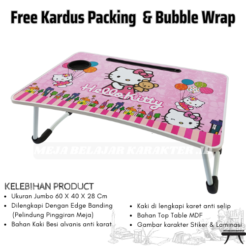 Meja belajar lipat besar 60x40 cm meja laptop meja lipat karakter hello kitty