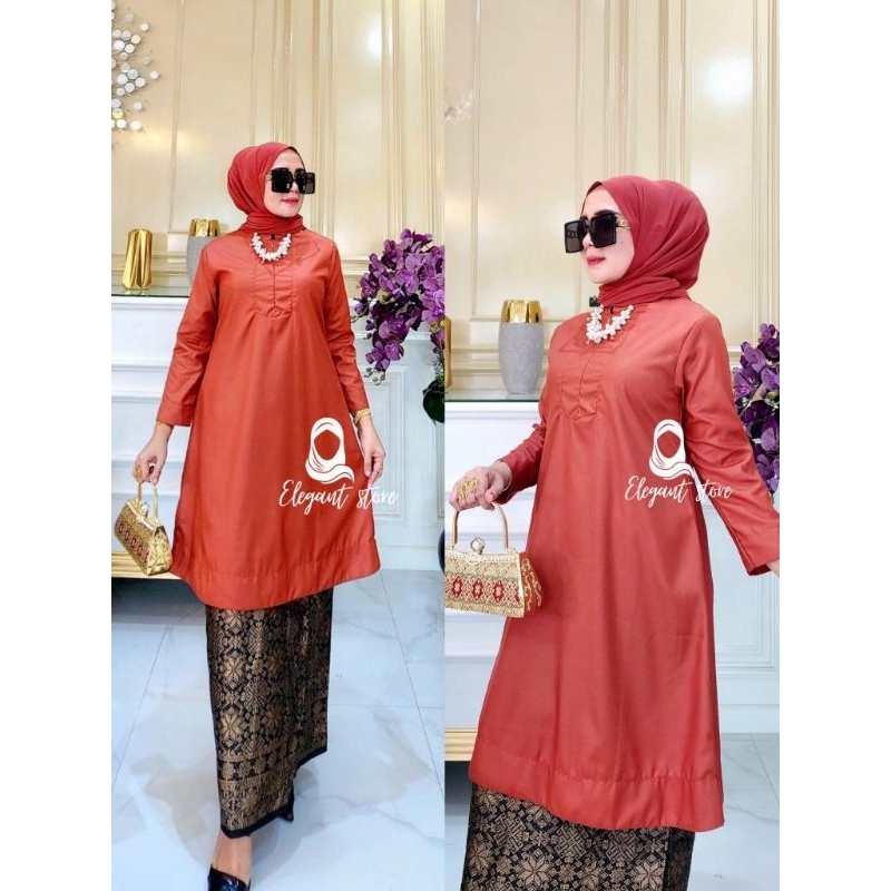 one set Tunik polos toyobo rok span songket full trikot-set Tunik polos