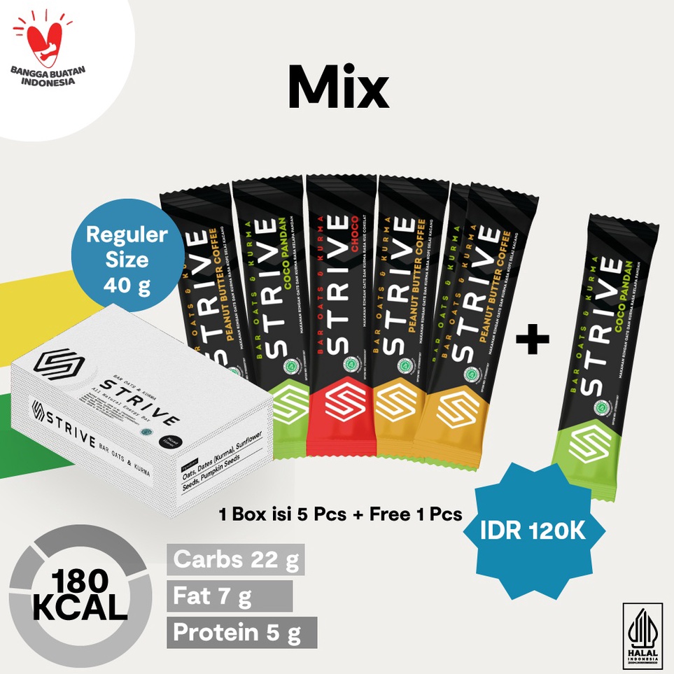 

Ready Stock STRIVE Energy Bar Mix (Semua Rasa) Fullbar - 40 gr x 6 pcs Buruan Beli