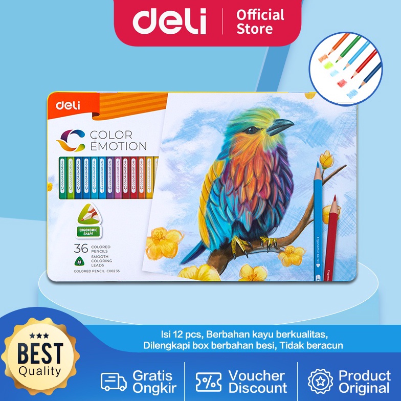 

Jaman Now.. Deli Pensil Warna Celup Halus 12/24/36 Warna, Bentuk Segitiga Ergonomis EC00205 EC00225 EC00235 K0P
