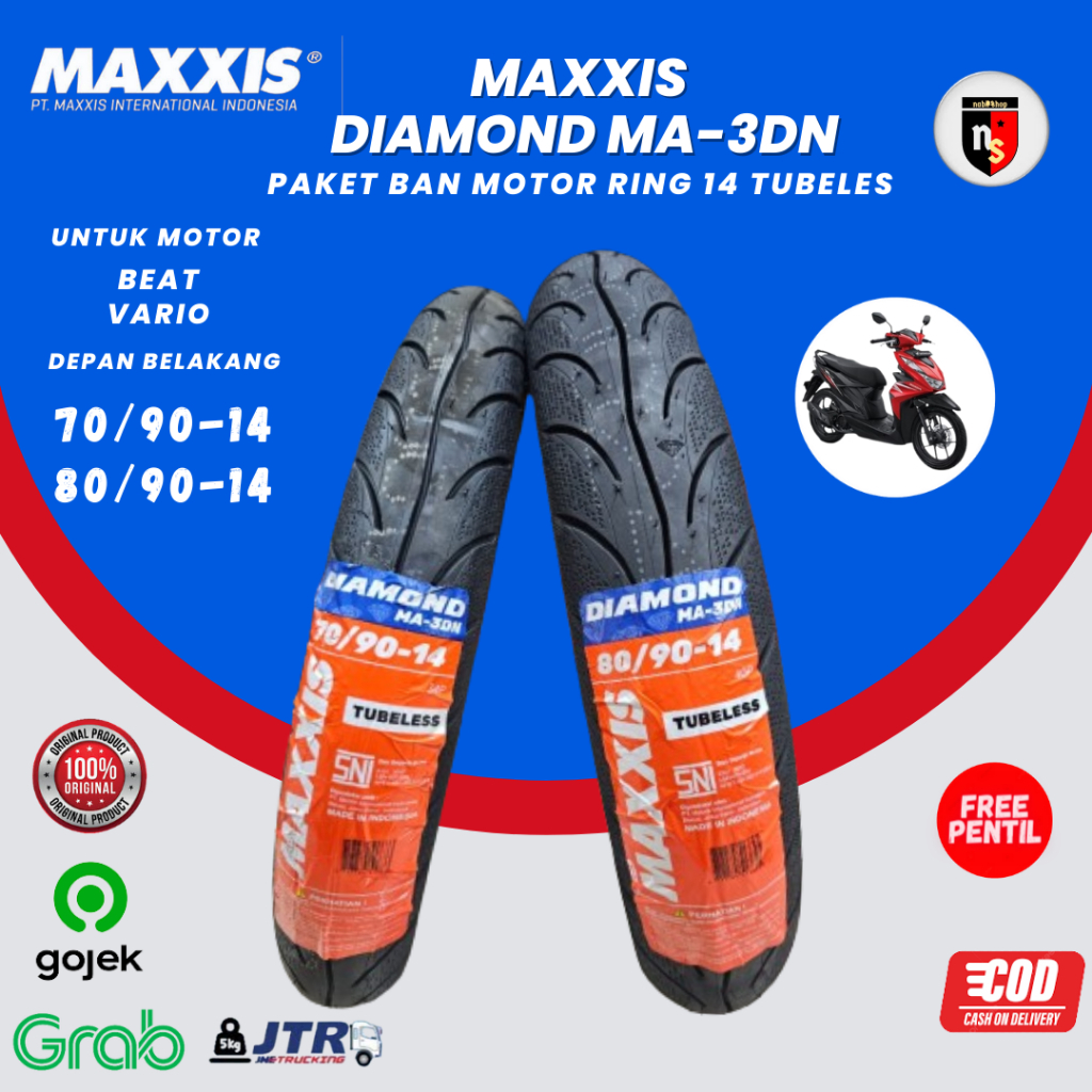Paket Maxxis Diamond 70/90-14 dan 80/90-14 Tubeless