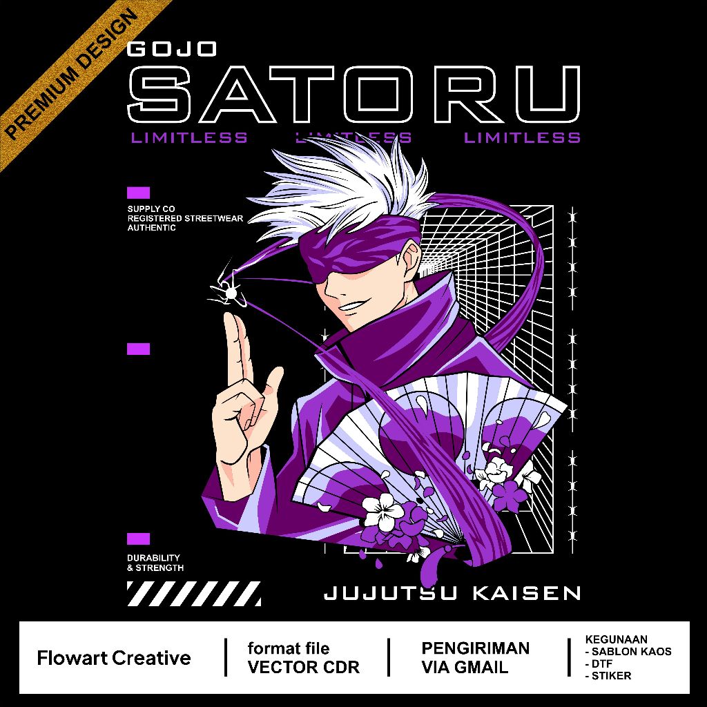 Flowart Desain Vector Kaos Gojo Satoru