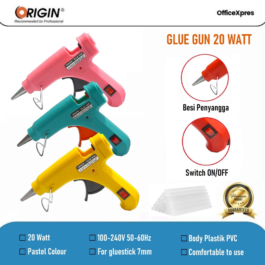 Glue Gun 20 Watt Warna Pastel / Lem Tembak 20Watt / Hot Melt GlueGun / Alat Untuk Melelehkan Lem Tem