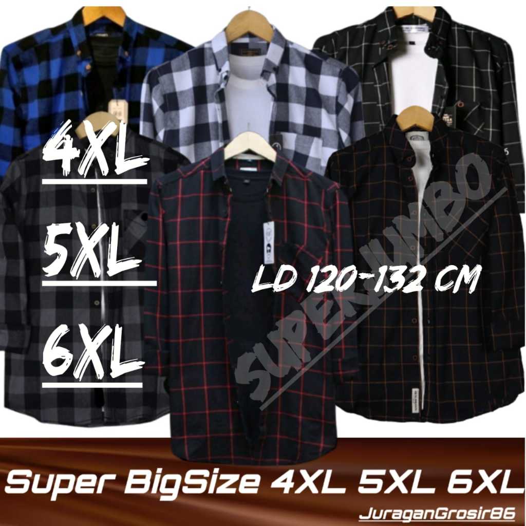 Kemeja Flanel Jumbo Bigsize 4XL 5XL 6XL Pria Wanita Dewasa Impor Lengan Panjang Kualitas Distro Prem