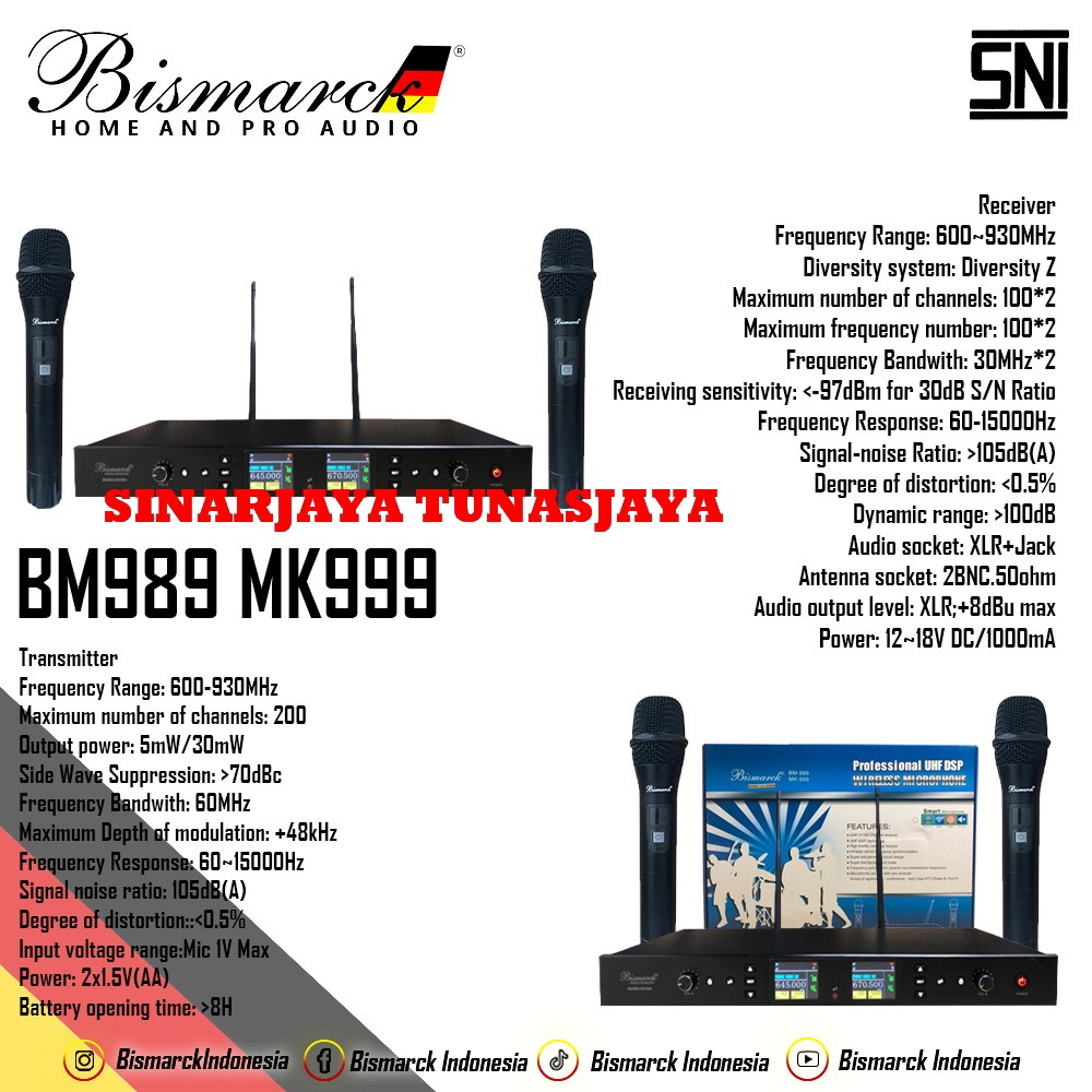 Mic bismarck Profesional Microphone Wireless BM989 MK999 original