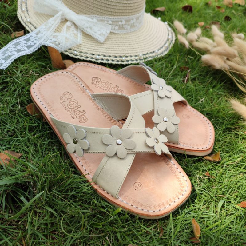 Termurah Sandal Kulit Bido Asli Khas Tasikmalaya Model Silang Bunga wanita