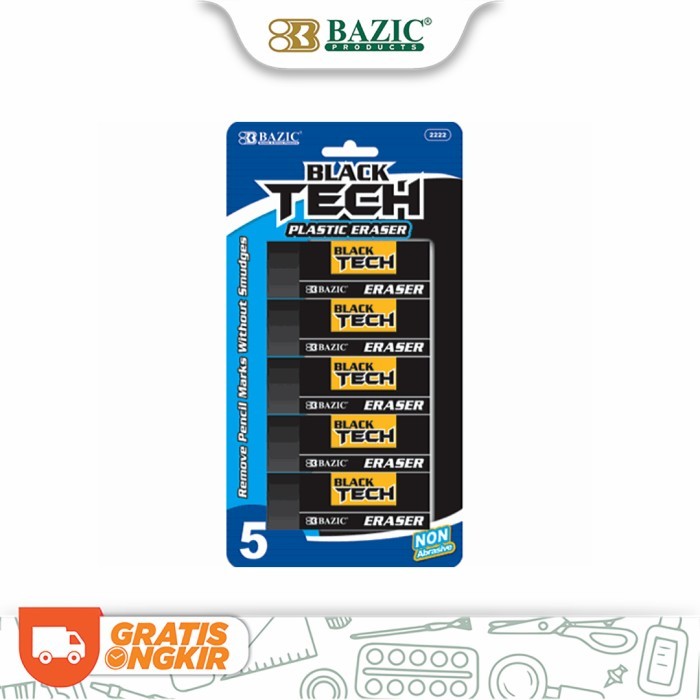 

Bazic Black Tech Plastic Eraser - Penghapus Besar Hitam