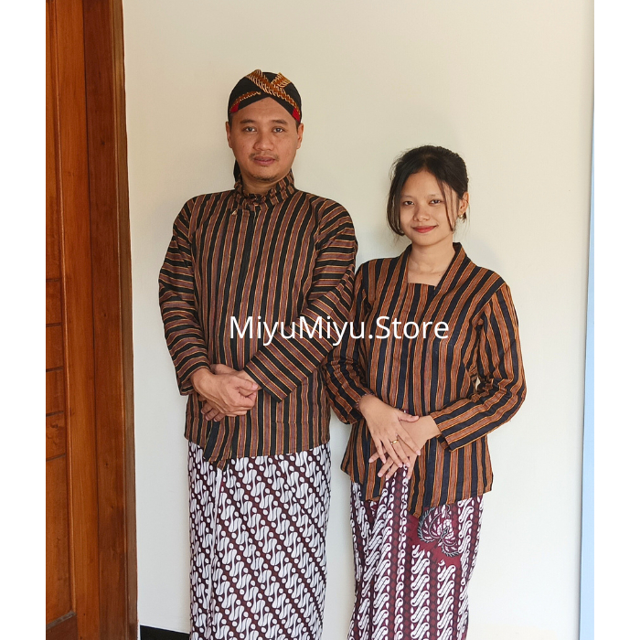 Set Couple Surjan Lurik dan Kebaya Lurik Baju Ada Jawa Pria Wanita Baju Lurik Jawa Baju Prewedding J