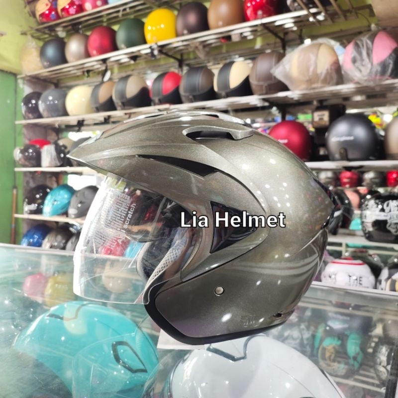 helm hiu arrow double visor polos dark granito /helm hiu arrow polos dark granito / helm hiu arrow o