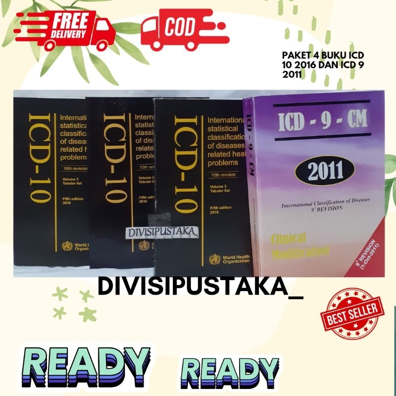 Paket 4 Buku ICD 10 Edisi 5 Revisi 10 ( WHO ) 2016 Vol 1, 2, 3 DAN ICD 9 CM Revisi 9 2011