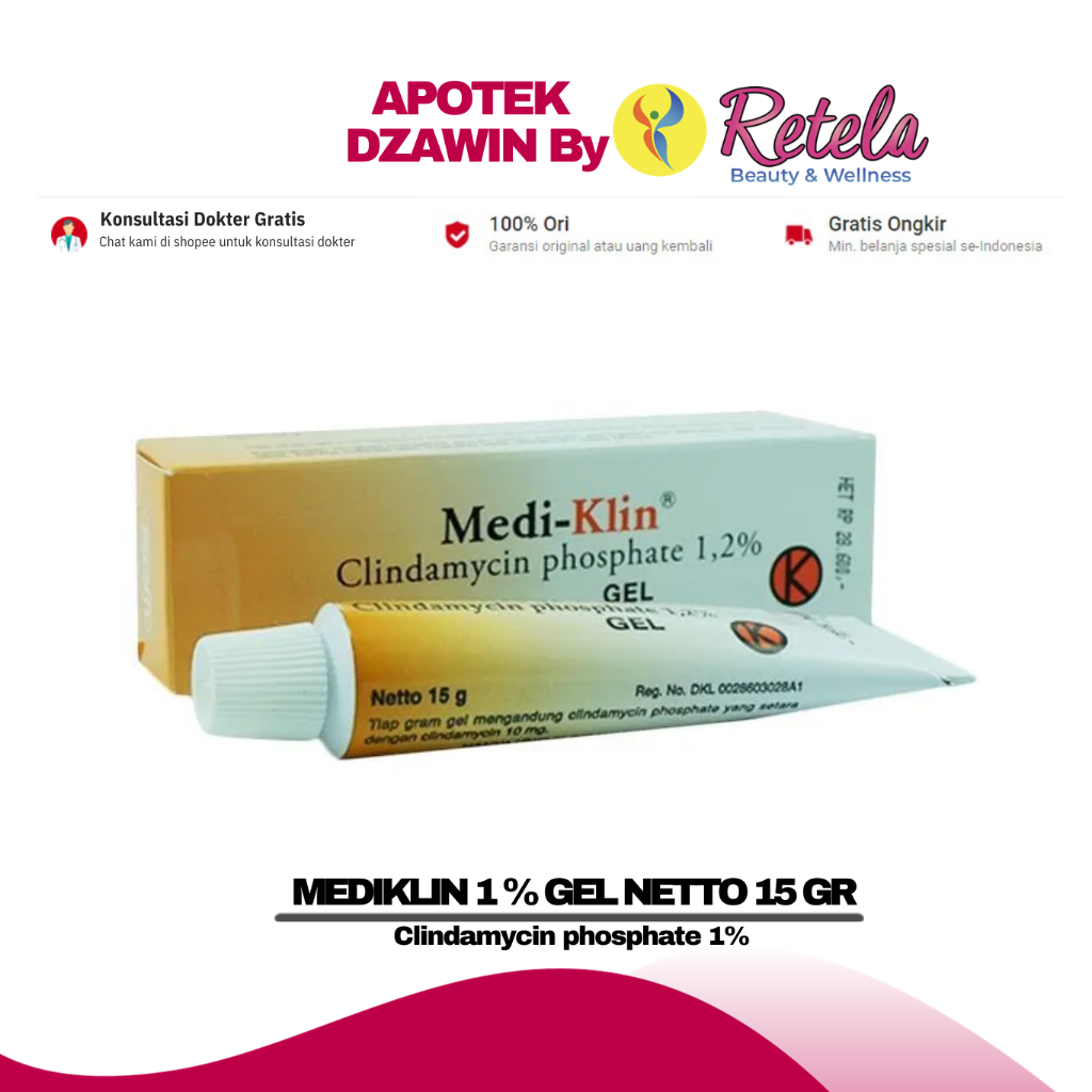 MEDIKLIN 1% GEL 15GR ( Clindamycin phosphate 1% ) / ACNE / JERAWAT