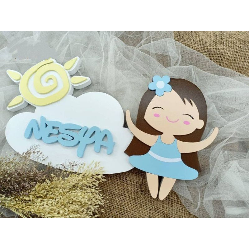 Papan nama kamar anak, papan nama gantung dekorasi unik, hiasan dinding kamar anak