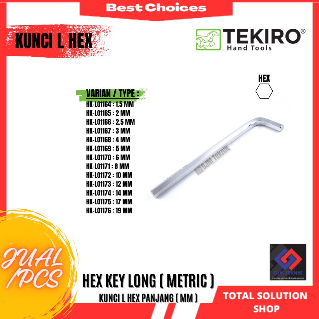 Kunci L Satuan 3mm 4mm 5mm 6mm merk TEKIRO