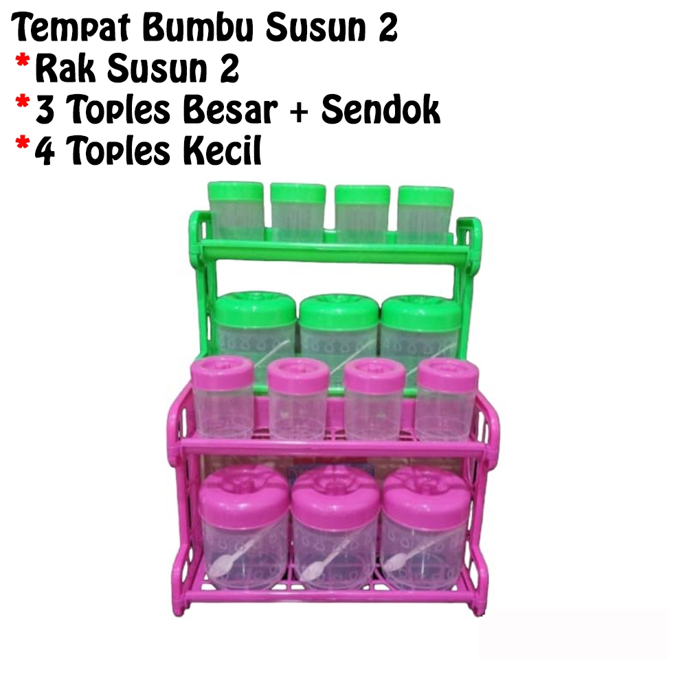 COD Joymart Tempat Bumbu Susun 2 Rak Plastik 2 Susun Toples Besar Kecil