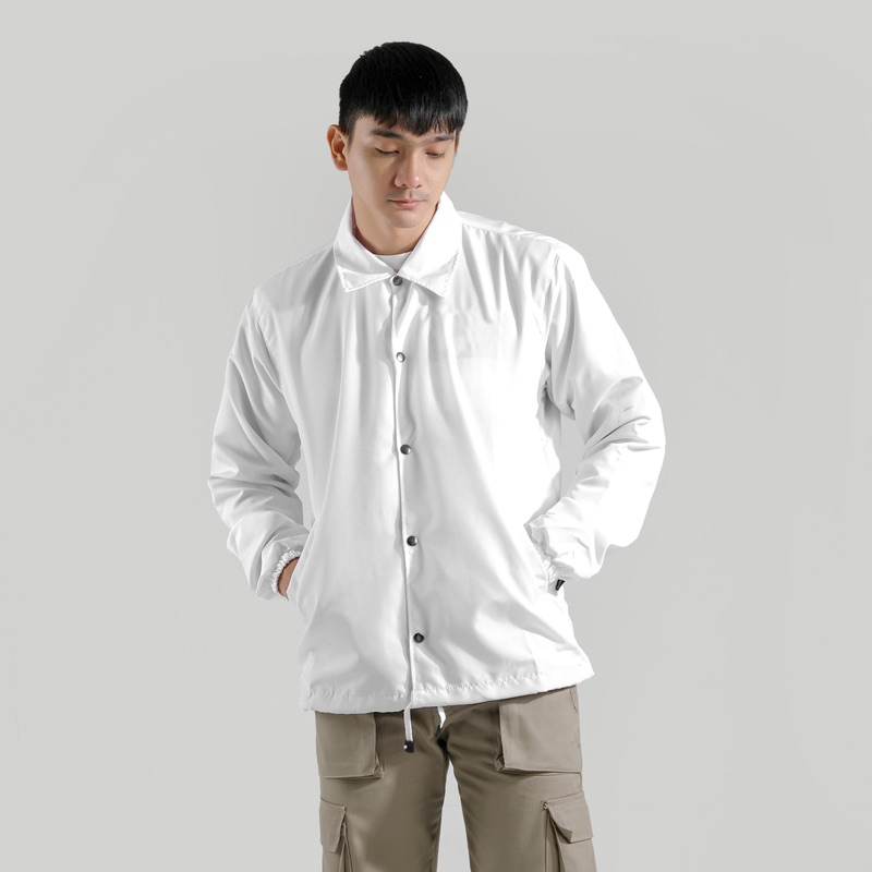 Jacket Coach Putih Polos Windbreaker Taslan kolombia Premium Pria Dan Wanita M sampai XXL