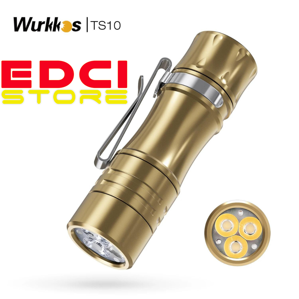 Senter Brass Wurkkos TS10, 3X Hi-CRI LED, 4000K, + AUX, 1400 Lumens, Anduril 2