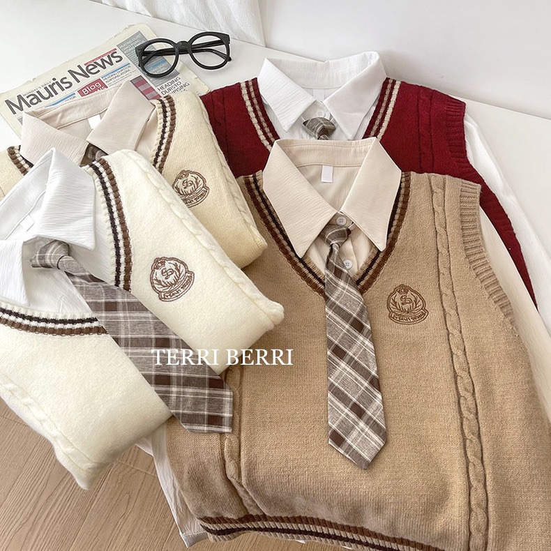 Ha-Young 3in1 [ PREMIUM VERSION ] Seragam Sekolah Korea | Korean School Uniform | Atasan Kemeja Vest