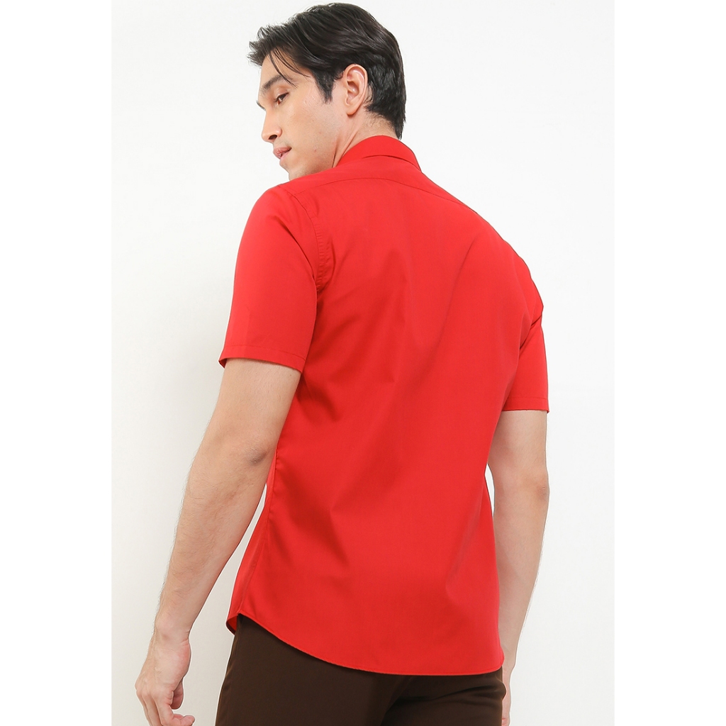 ZS 25011 Zanetti Kemeja Basic Polos Slim Fit Lengan Pendek Merah
