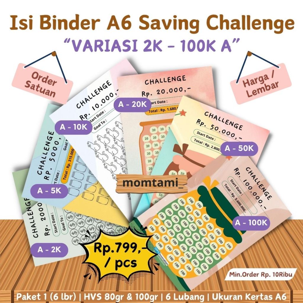 

Isi Binder A6 SATUAN | Sinking Funds | Template Tantangan Menabung | 6 Hole | Loose Leaf
