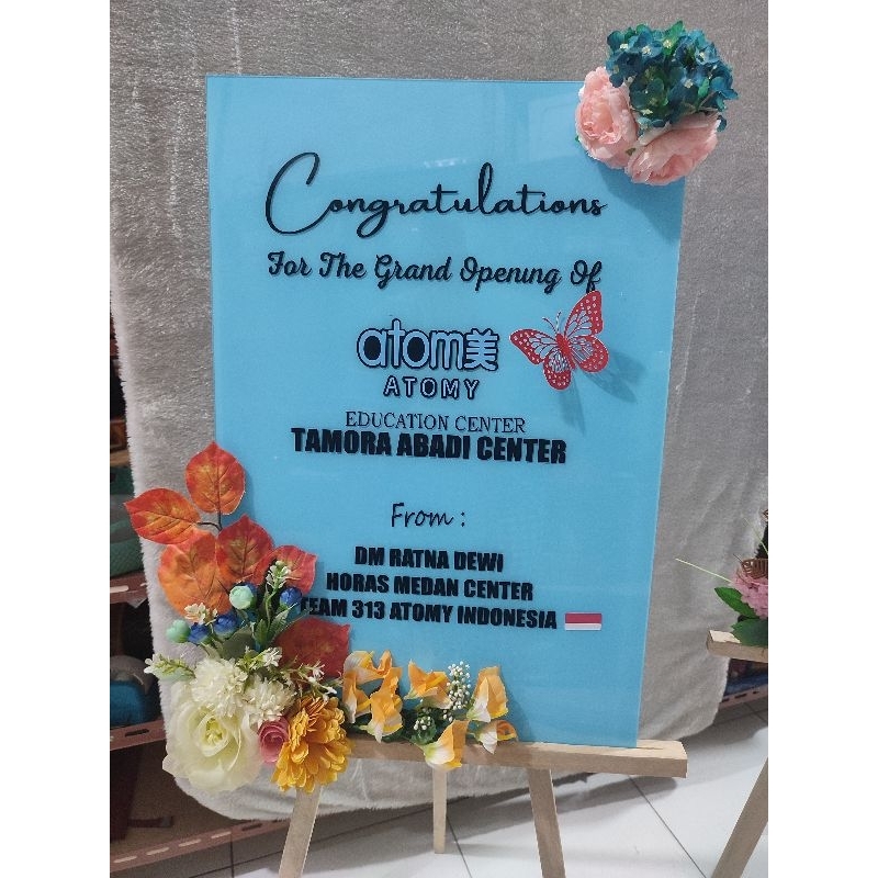 Standing Acrylic Akrilik Papan Bunga Grand Opening Wisuda Happy Wedding Hadiah Ulang Tahun