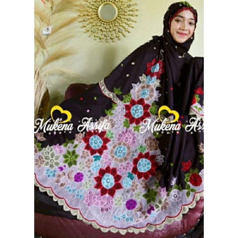 Mukena Hitam Bordir Kerancang padang