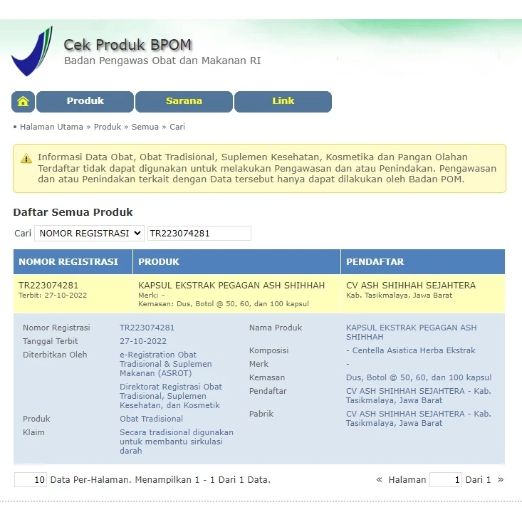 Kapsul PEGAGAN Ash-Shihhah Centella Asiatica Herbal Sirkulasi Darah