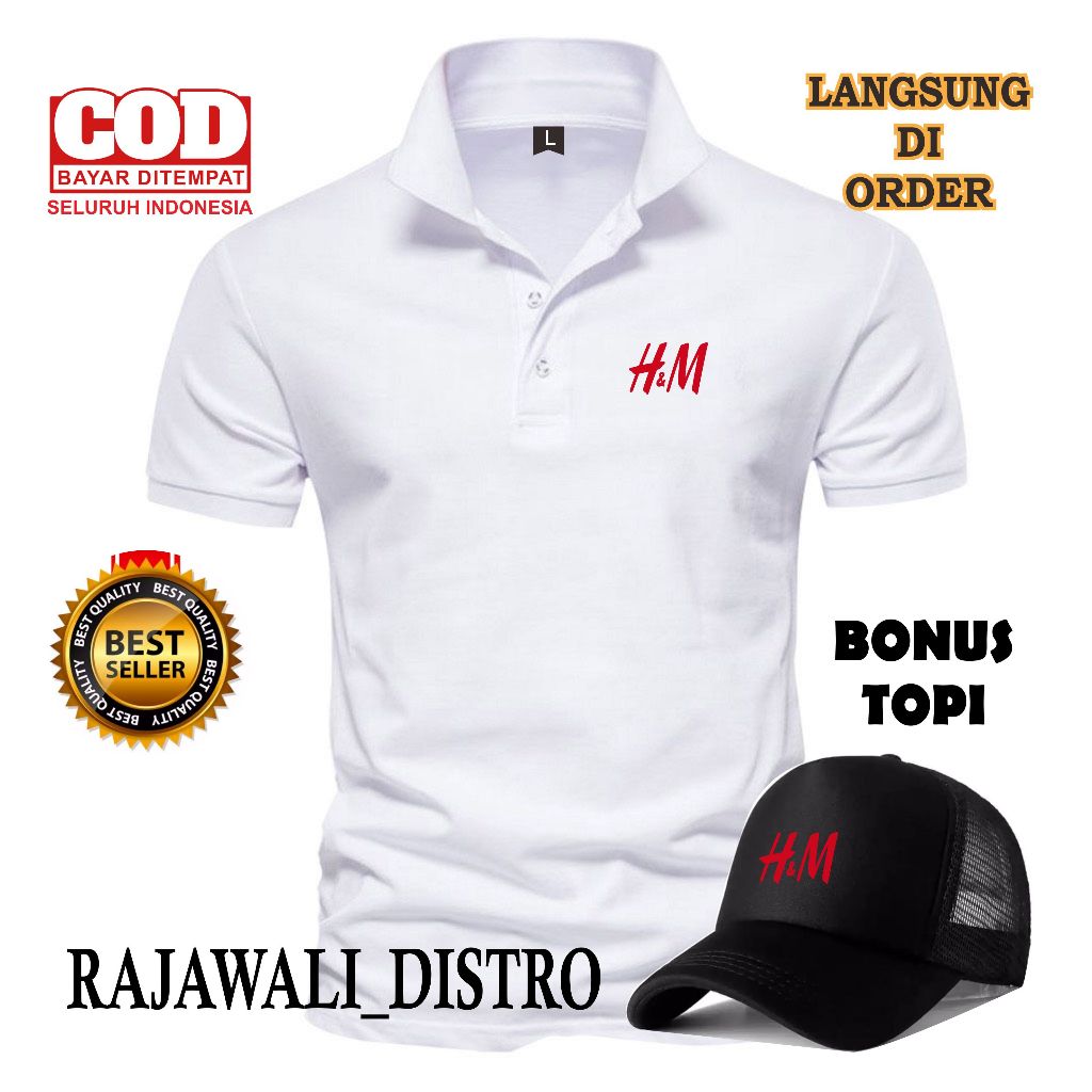 Baju Polo Distro Pria ( Bonus topi ) polo cowok Cewek H&M Merah / Baju Polo / Polo Distro / Baju Dis