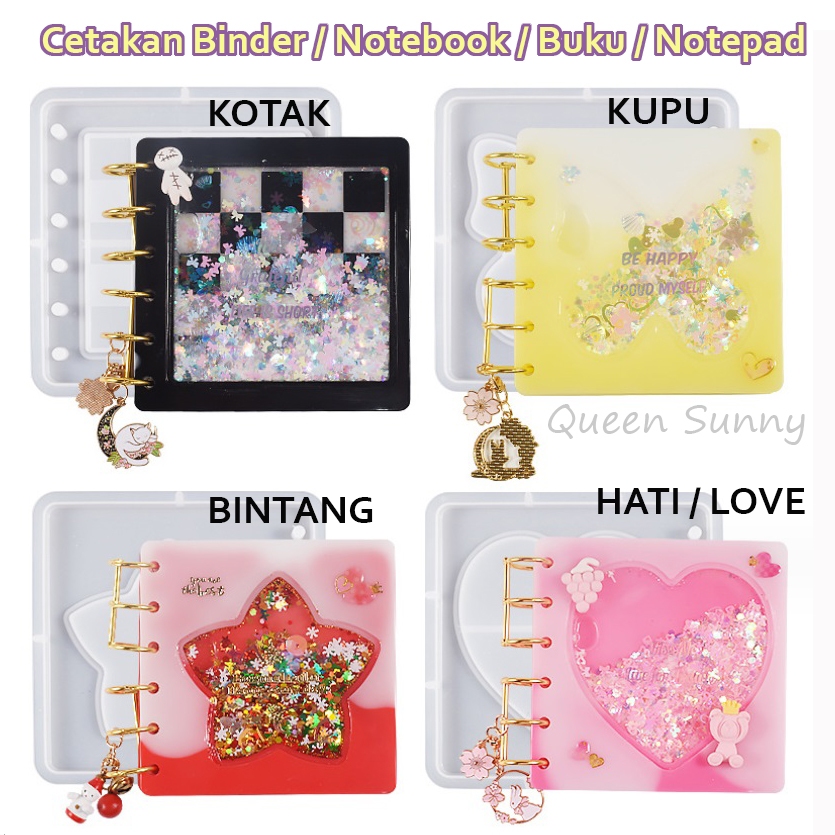 

NEW Cetakan Resin Binder / Notebook / Notepad / Buku Mold Silikon Shaker Bintang Hati Kotak Love Kupu