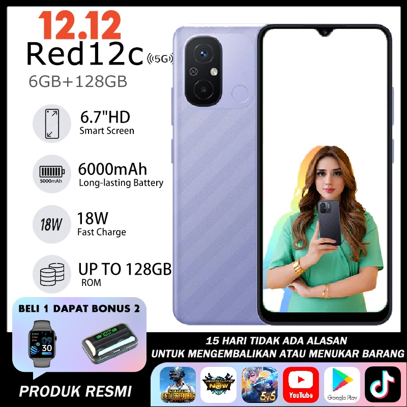 [COD] Hp Ponsel Pintar 5G Baru Redmi 12C Layar HD 6.7 Inci Ponsel Android RAM4GB+ROM64GB Ponsel Memo