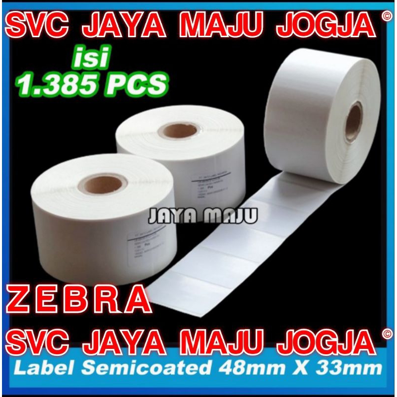 

[ ZEBRA ] 48 X 33 SEMICOATED - 1 LINE - FACE IN - ISI 1.385 PCS || CORE 1" || LABEL BARCODE PAKAI RIBBON 65 X 75 || 48X33 SEMICOAT - GC420T GK420T GK888T GT820 GT820 ZD220 ZD 220 ZD230 ZD 230 ZD420 ZD 420 ZD421 ZD 421 ZD 888 ZD888CR ZD888T
