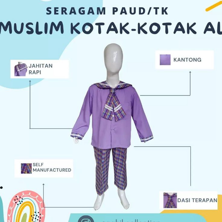 SERAGAM TK/PAUD KOTAK-KOTAK BAJU TK/PAUD KOTAK-KOTAK UNGU PANJANG