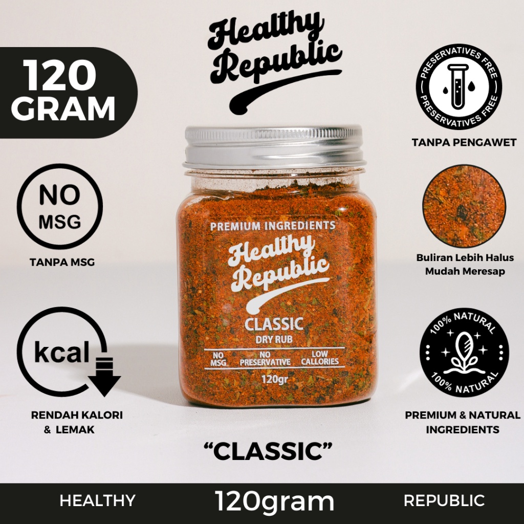 

Original Healthy Republic Dry Rub Bumbu Marinasi Serba Guna Rendah Kalori Rendah Lemak 120Gram serbuuu !