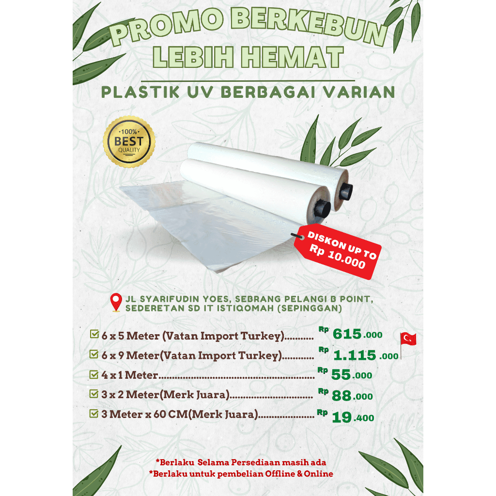 Plastik UV Diskon Vatan Import Turki Ukuran Lebar 6 Meter Berkualitas-Banuata