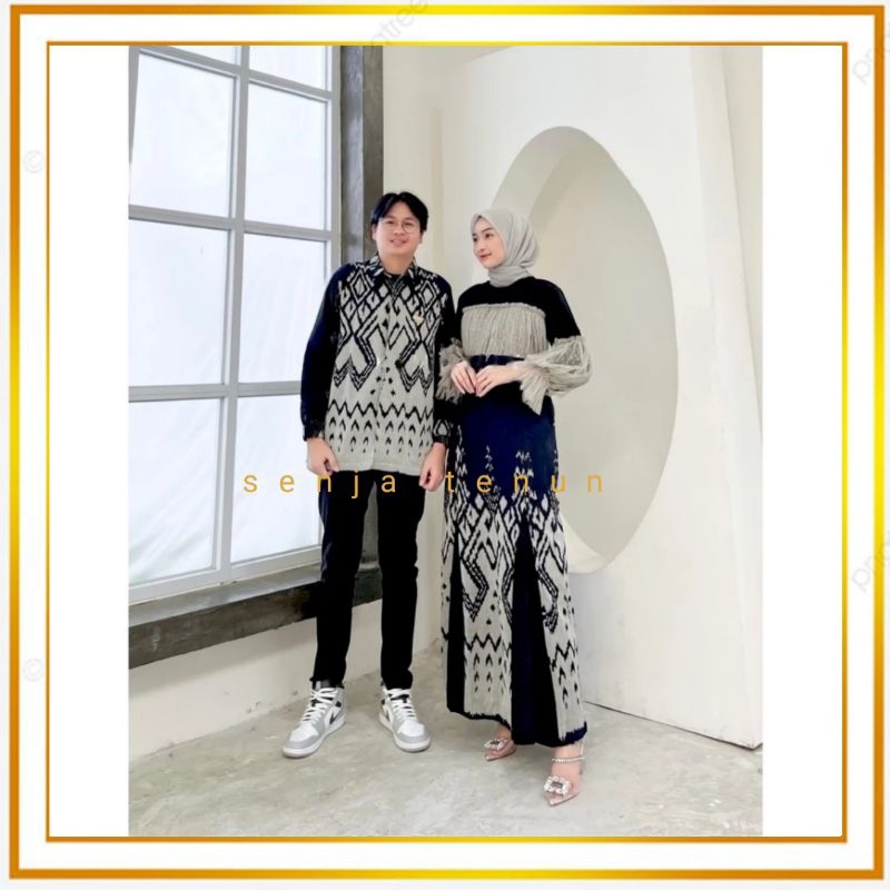 Baju couple kondangan kekinian/set couple baju tenun kekinian black grey