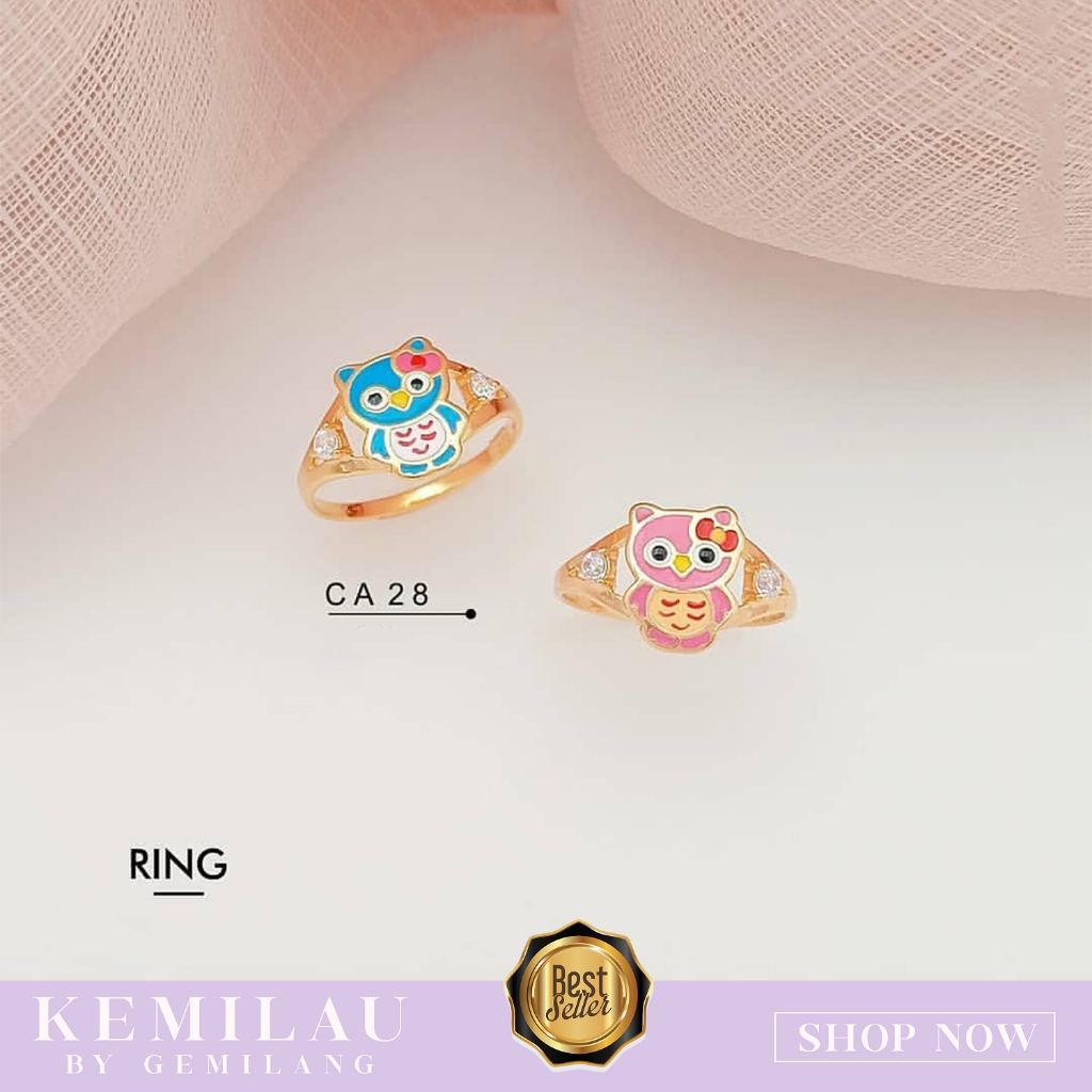 CINCIN ANAK EMAS ASLI KARAKTER OWL BURUNG HANTU 6K (300) DAN 8K (375) KODE CAP 28 KEMILAU FASHION