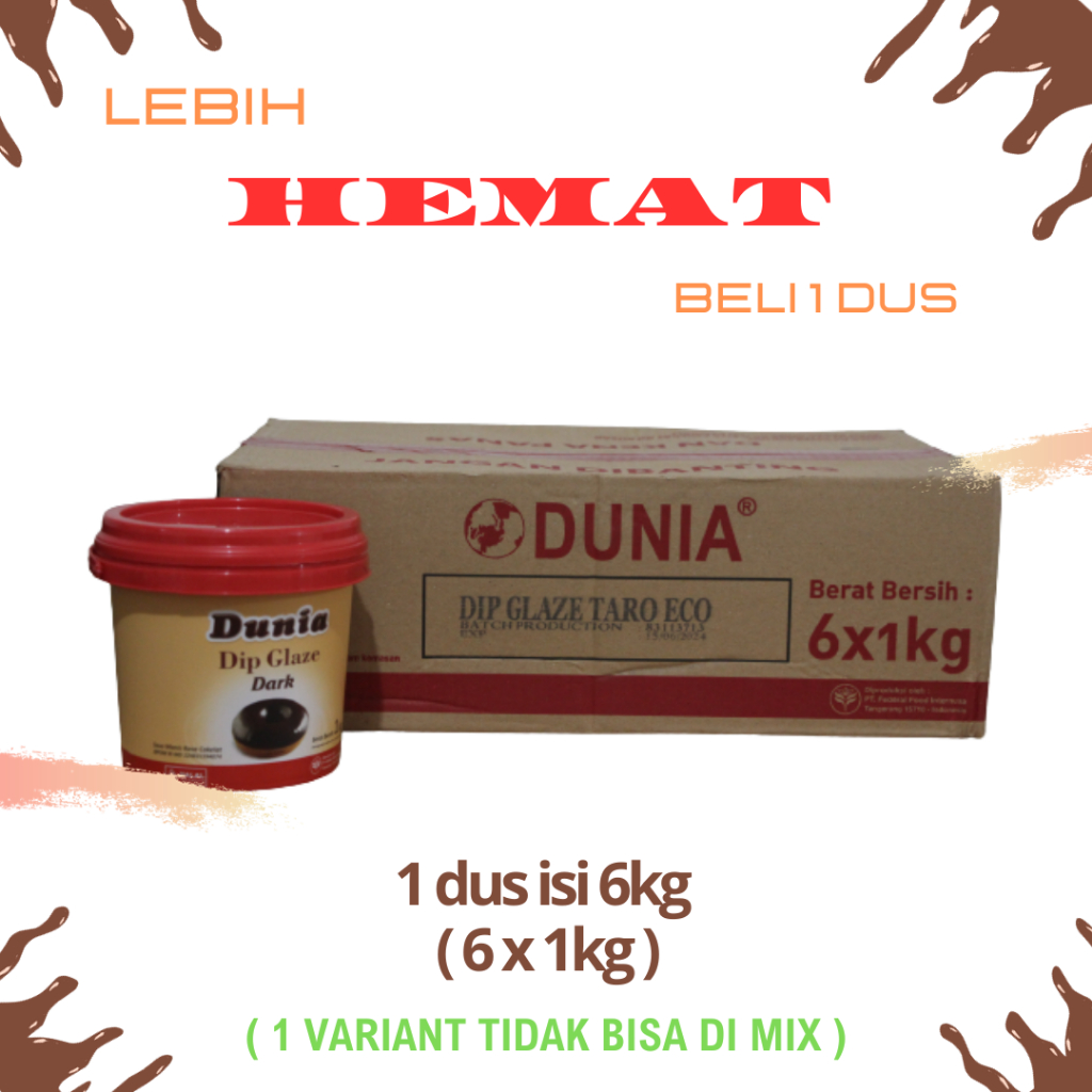 

Dunia Dip Glaze All Variant 6kg ( 6 x 1kg ) / Selai DUNIA/ Selai Donat / Selai Roti